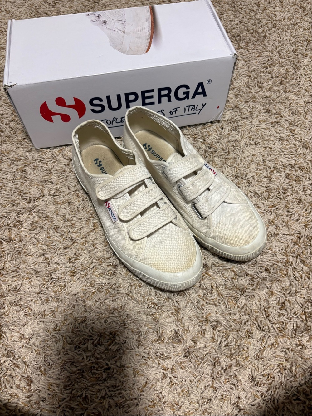 Superga Cream Canvas Velcro Sneakers